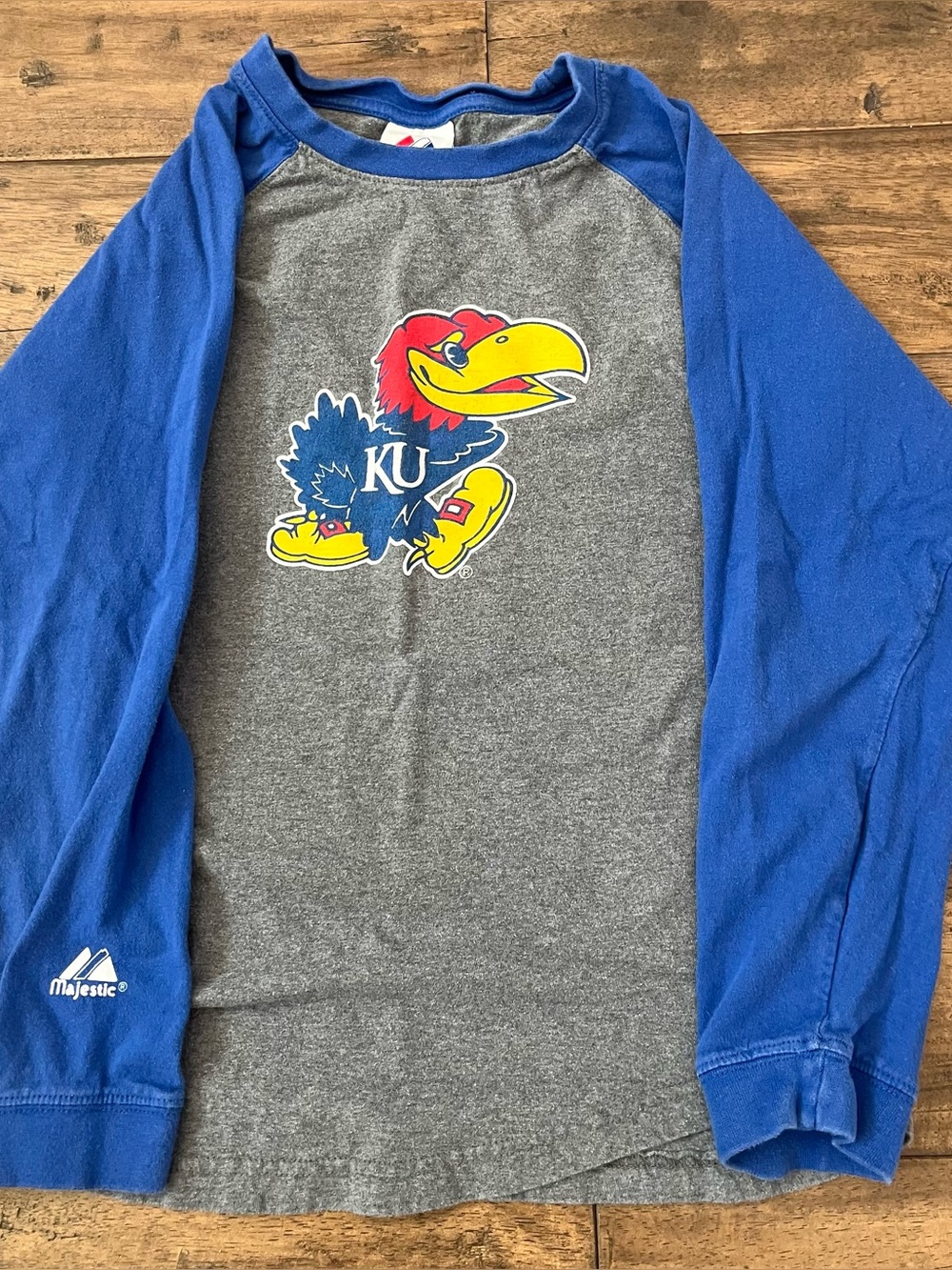 Vintage Kids Majestic Kanas University Blue And Grey Long Sleeve